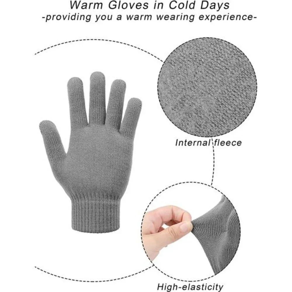 3 Pairs Unisex Winter Warm Magic Gloves Thicken Cashmere Knit Gloves Stretchy